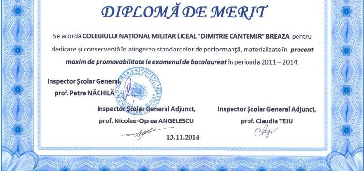 Read more about the article Diplomă de merit pentru Colegiul Naţional Militar “Dimitrie Cantemir”
